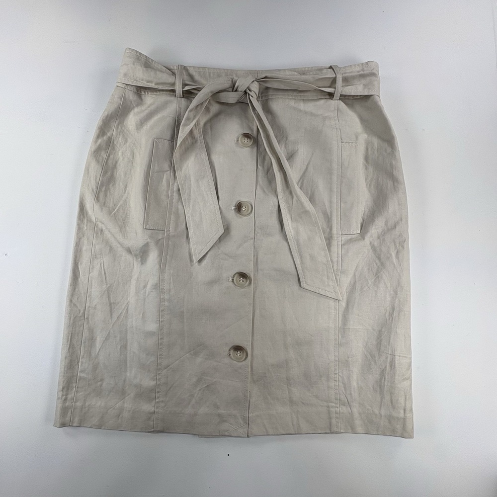 New Ann Taylor White Pencil Skirt 12 Linen Blend Easy Chic Minimalist Classic